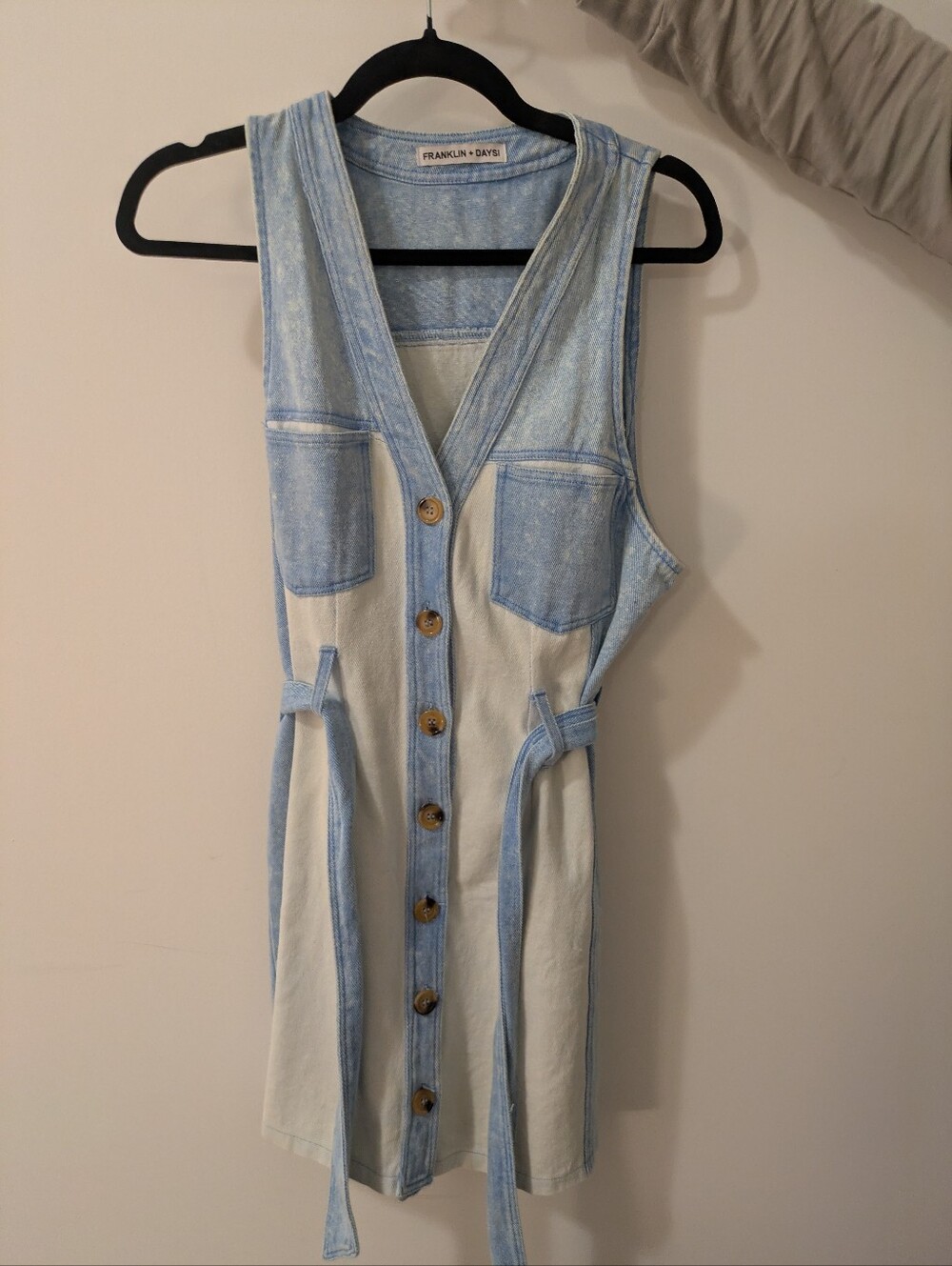 Franklin + Daysi Light Blue Denim-Style Button Front Dress
